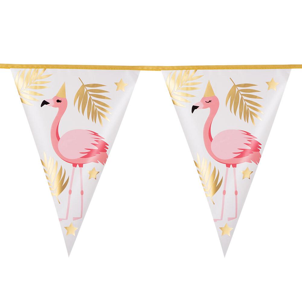Flamingo Flaggrekke Rosa Gull - 4 meter