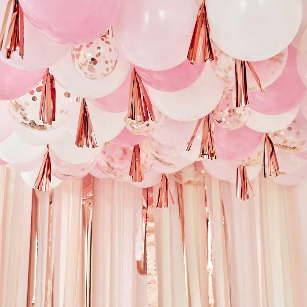Blush, White And Rose Gold Takballonger med Tassel