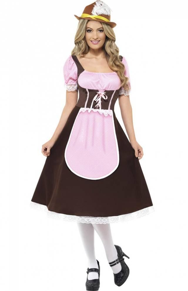 Tavern Girl Oktoberfest Lang Brun/Rosa