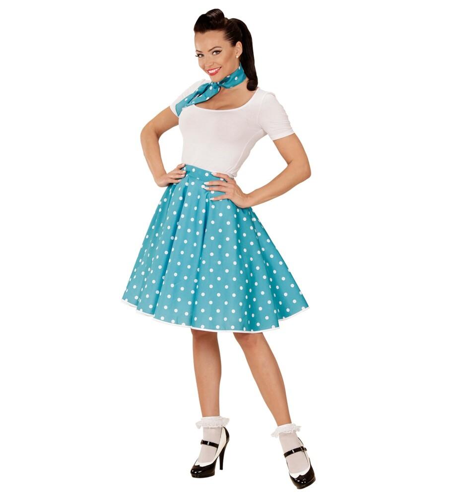 1950`s Polkadot Skjørt og Skjerf Turkis og Hvit