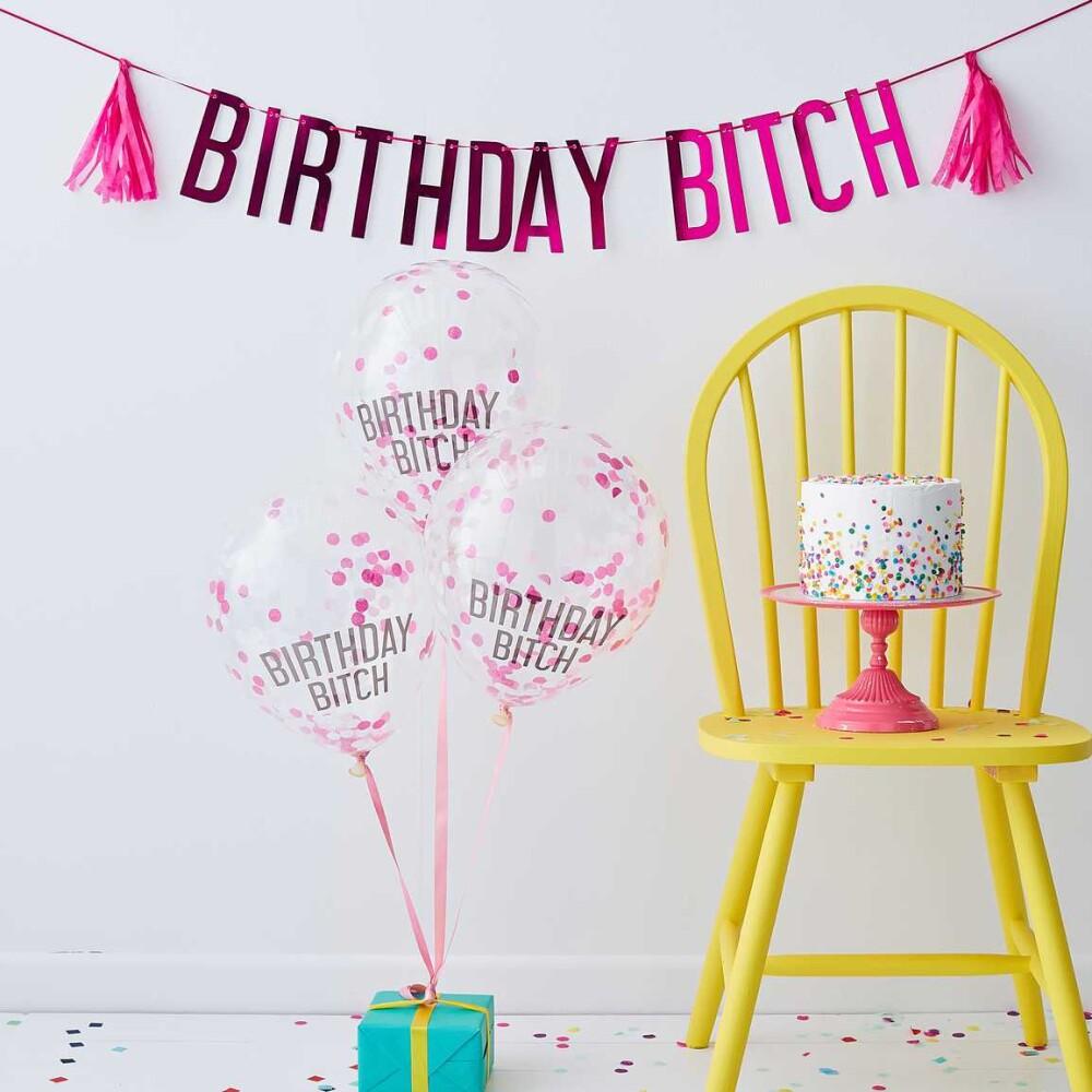 Happy Birthday Bitch Banner & Ballonger i sett