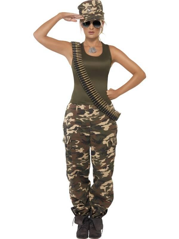 Khaki Camo Dame Millitærkostyme Deluxe