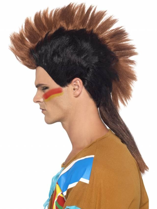 Indianer Mohawk Brun & Svart parykk
