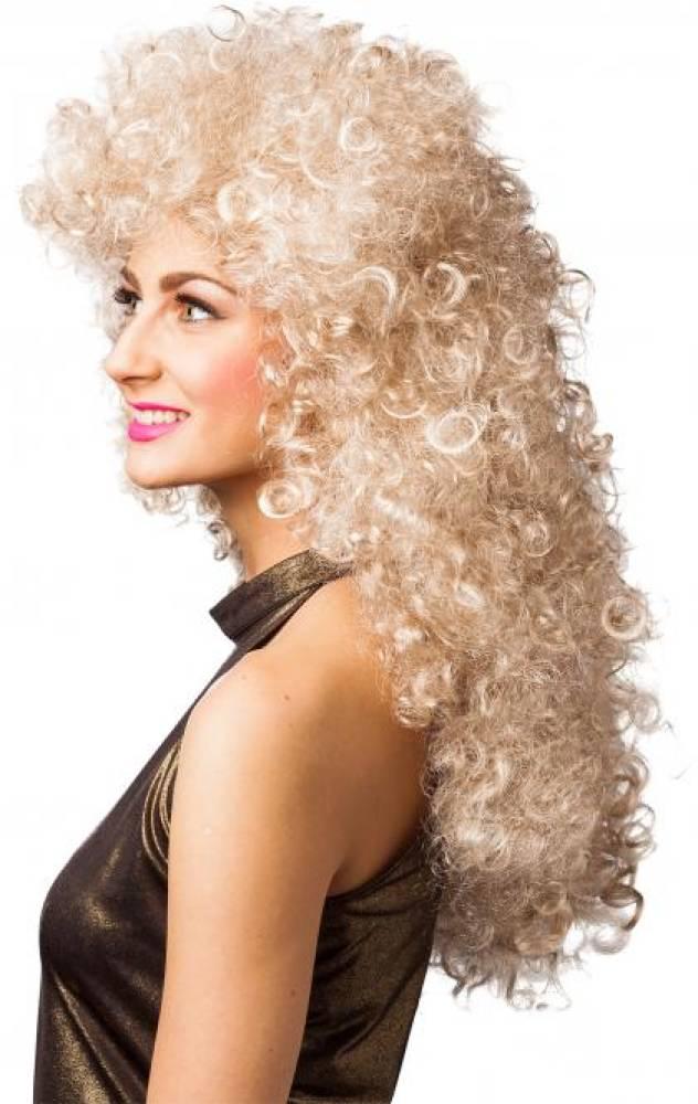 80`s Blonde Curly Ladies Parykk Deluxe
