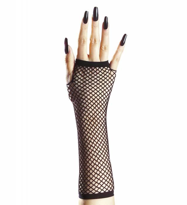 Svarte Fingerless Nettinghansker 80 talls