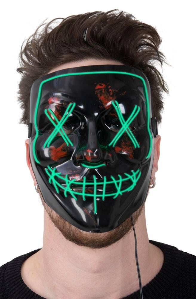 LED Maske Svart og Grønn Horror