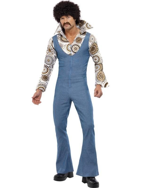 Groovy Dancer Herre Kostyme Lys Blå/Brun Jumpsuit