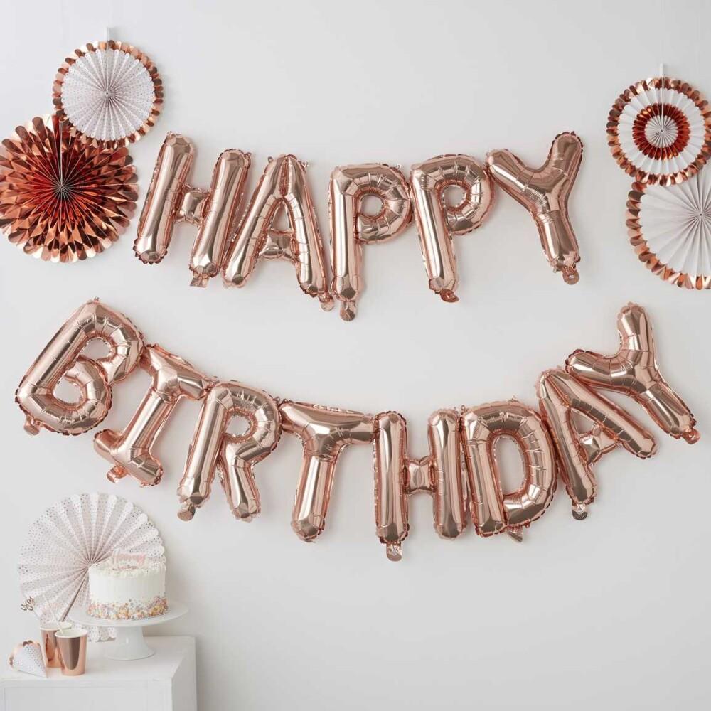 Happy Birthday Ballong Banner Rose Gold
