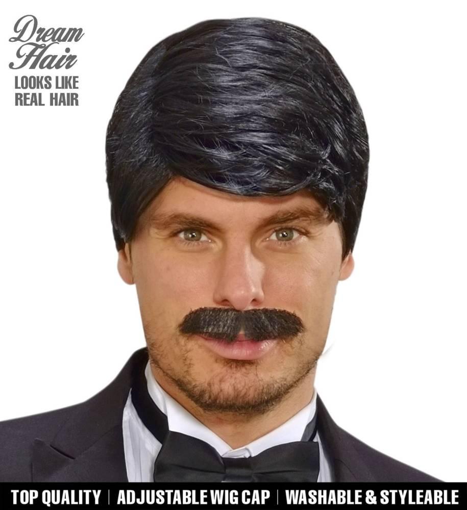 Dreamhair Svart Herreparykk Playboy med bart