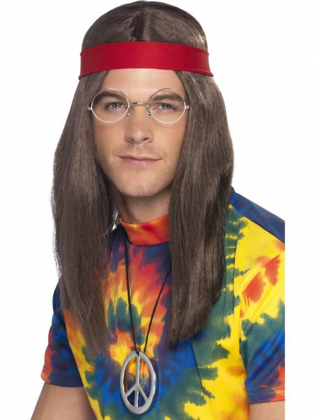 Hippiekit inkl parykk, briller, kjede, pannebånd
