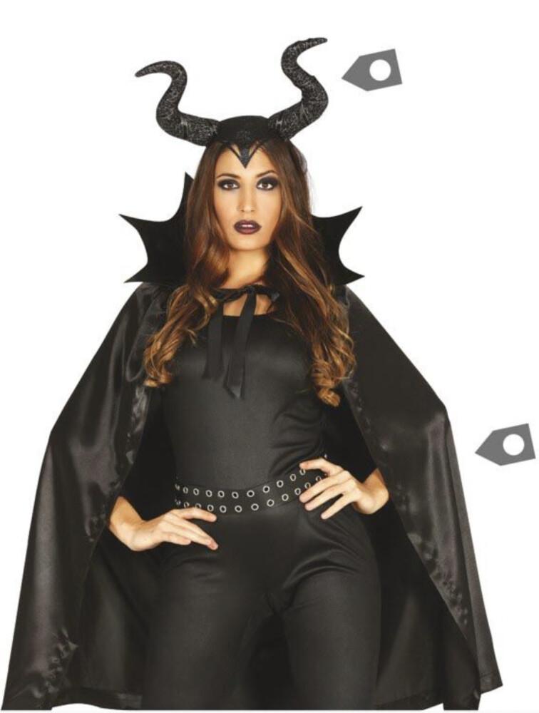 SHE-DEVIL TIARA HORNS AND CLOACK BLACK