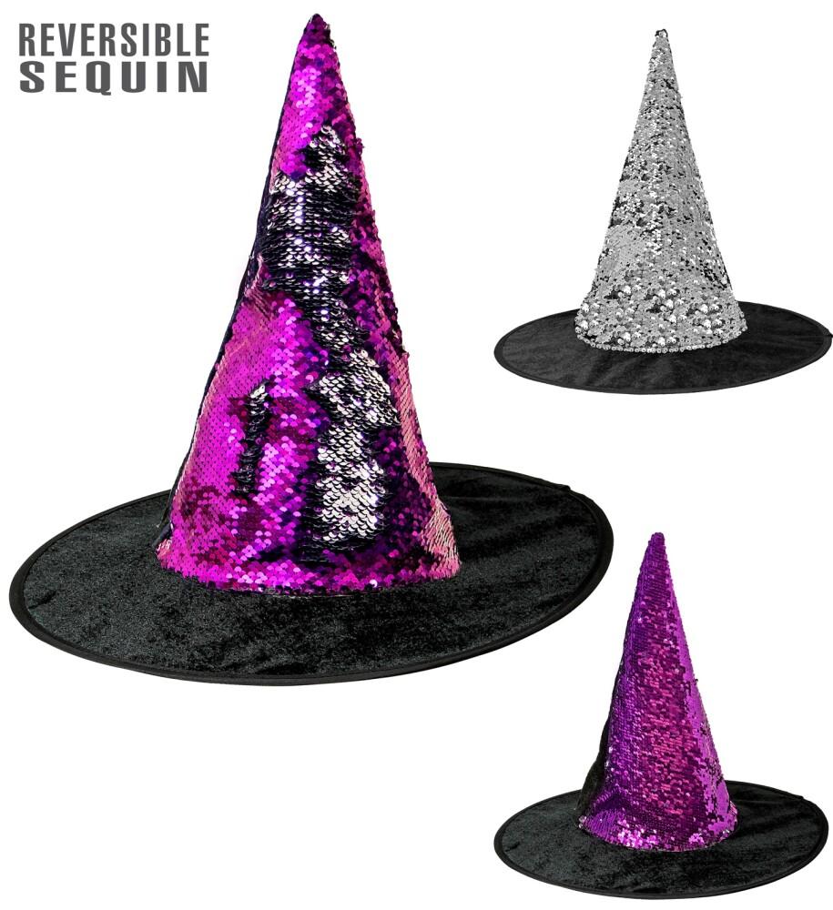 Heksehatt med Paljetter Purple/Silver reversible