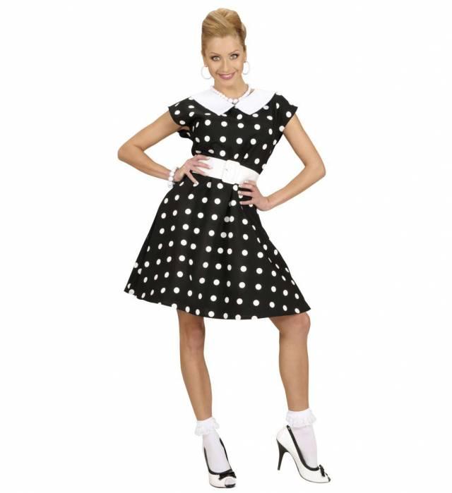 1950`s Polkadot Kjole med Underskjørt Svart