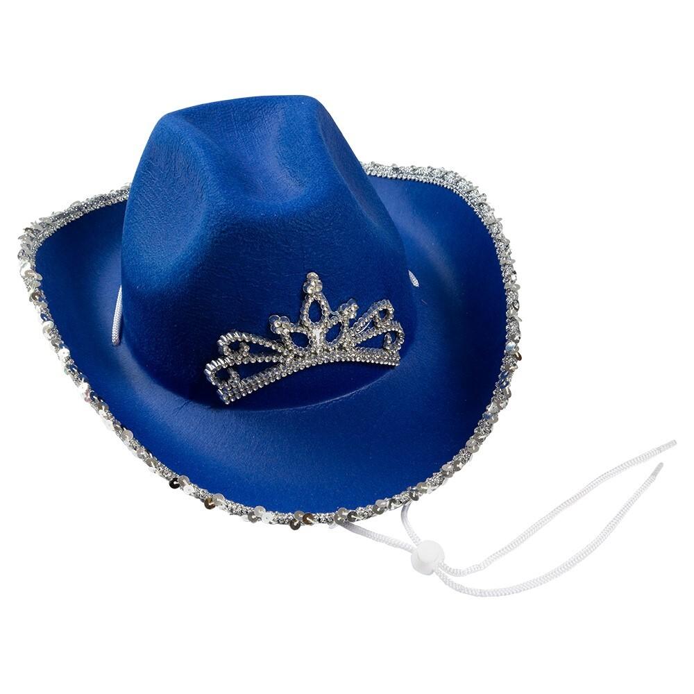 Cowboyhatt Blå med glitter og Tiara