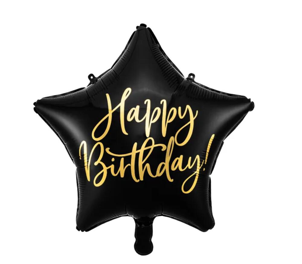 Happy Birthday Stjerneballong Svart Gull 45 cm