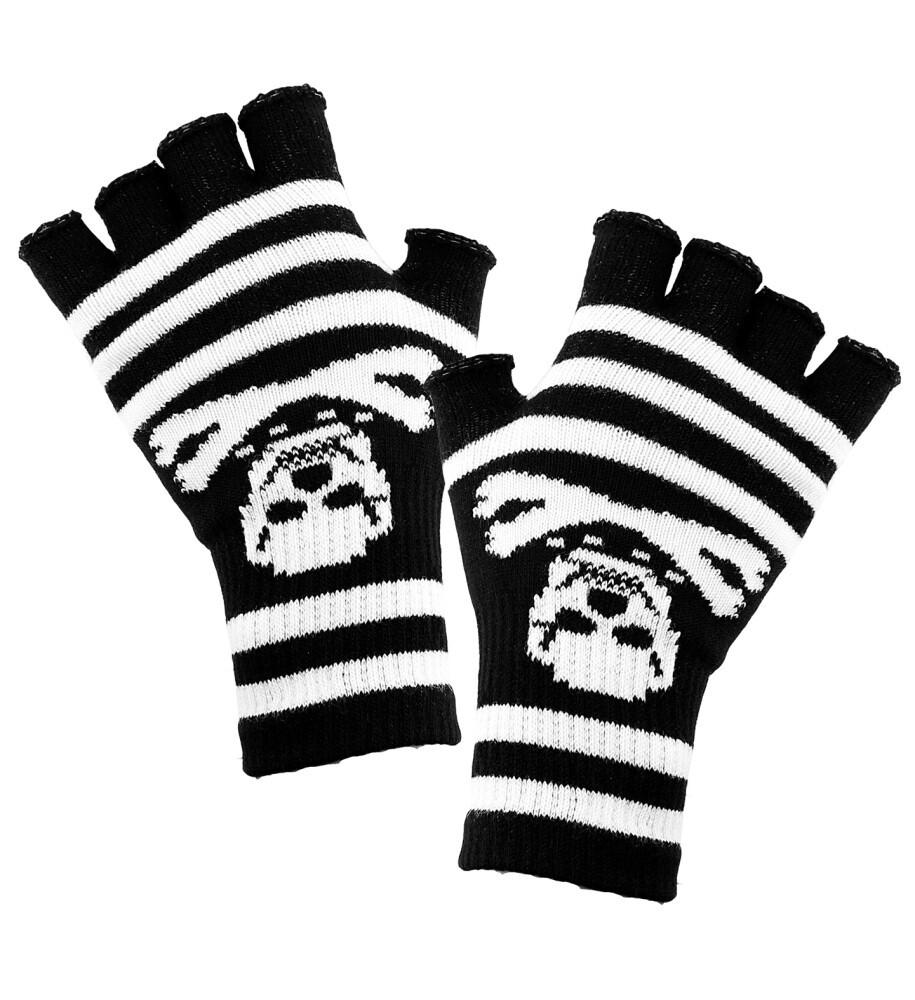 Fingerless strikkede hansker med dødskallemotiv