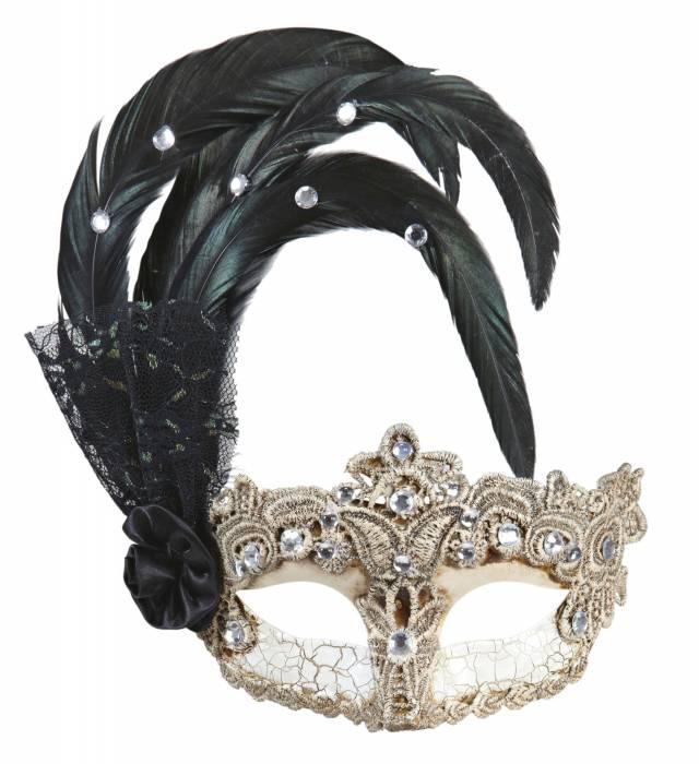 Grand Gala Macrame Maskerademaske med fjær